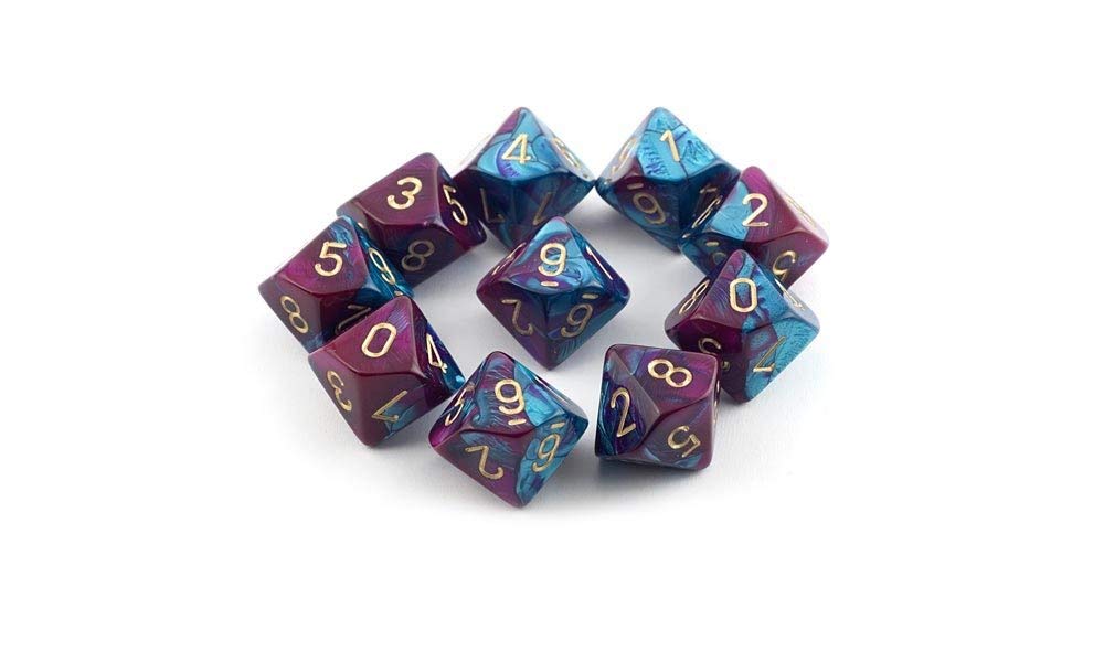 Foto 2 pulgar | Juego De Dados Chessex Gemini Morado Y Verde Azulado Con Troquel Dorado De Diez Caras - Venta Internacional.
