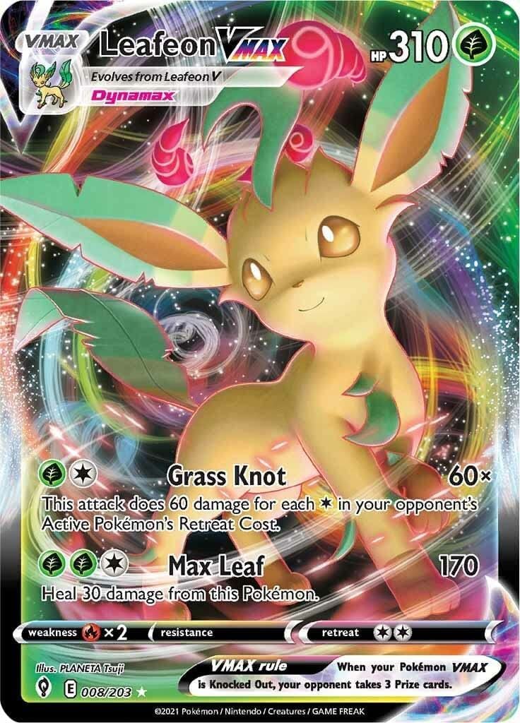 Foto 2 pulgar | Carta Coleccionable Pokémon Leafeon Vmax 008/203 Ultra Rare - Venta Internacional