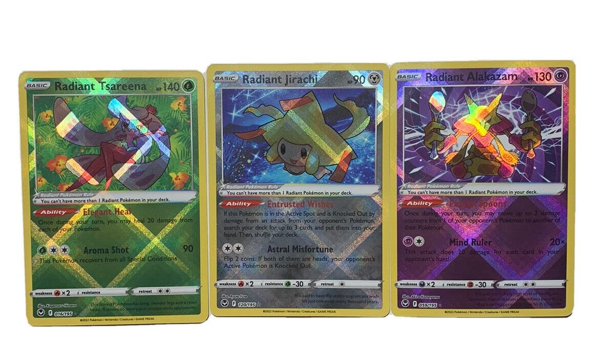 Foto 2 pulgar | Lote De Cartas Pokémon Radiant Alakazam/jirachi/tsareena Silver - Venta Internacional.
