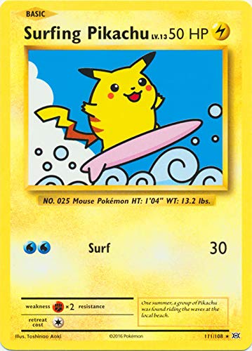 Foto 2 pulgar | Carta Coleccionable Pokémon Surfing Pikachu Xy Evolutions 111/108 - Venta Internacional