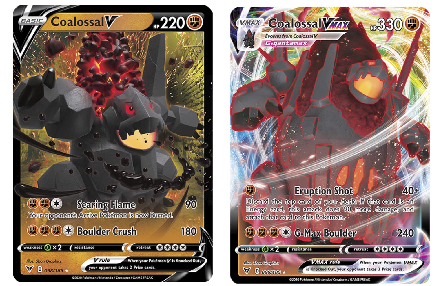 Set De Cartas Pokémon Coalossal Vmax 99/185 Y Coalossal V 98/185 - Venta Internacional.