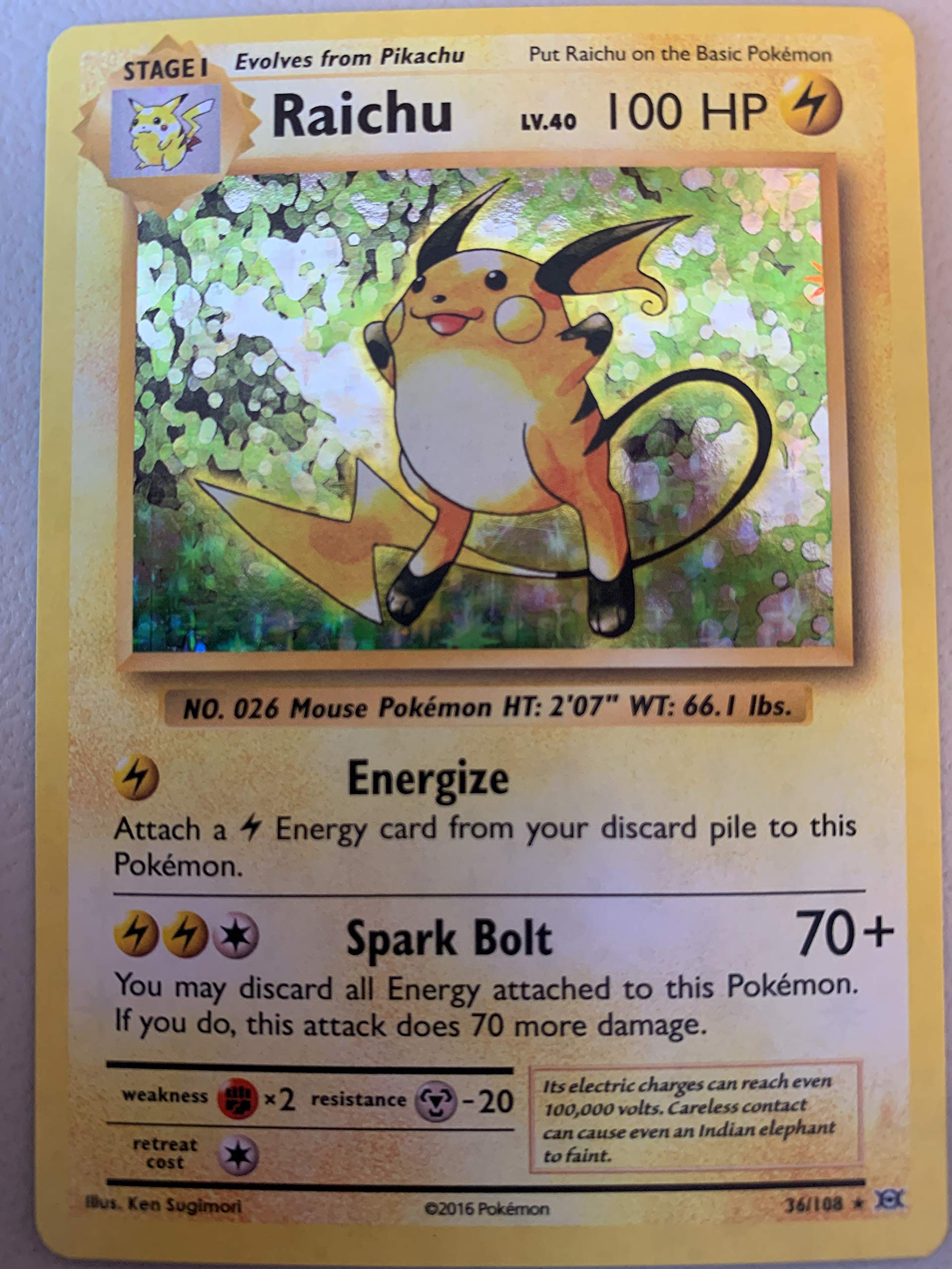 Carta Coleccionable Pokémon Raichu Xy Evolutions Holo Rare 36/108 - Venta Internacional.
