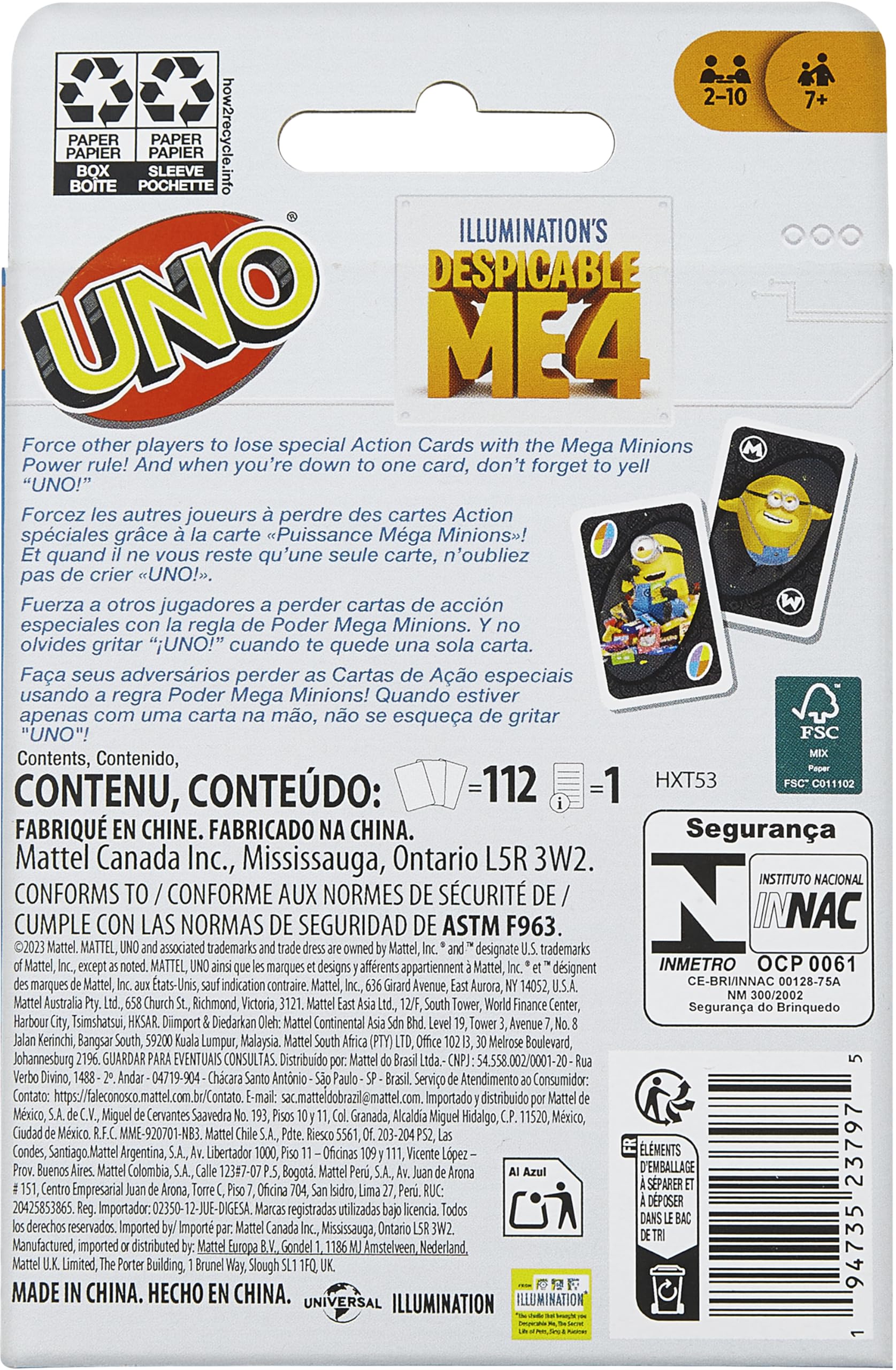 Foto 7 pulgar | Juego De Cartas Mattel Games Uno Despicable Me 4 Para Niños Y Adultos - Venta Internacional.