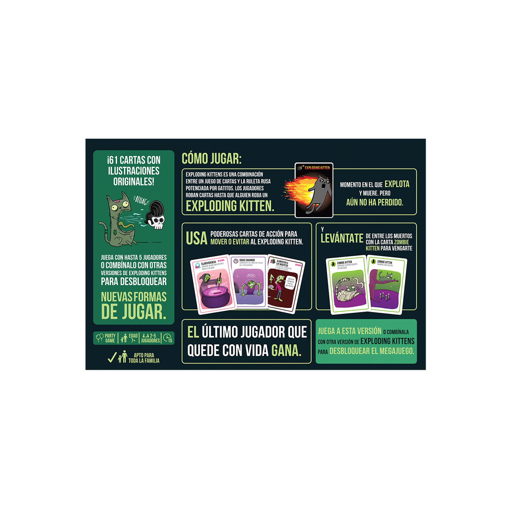 Foto 2 | Juego De Cartas Exploding Kittens Zombie Kittens Para Todas Las Edades - Venta Internacional.
