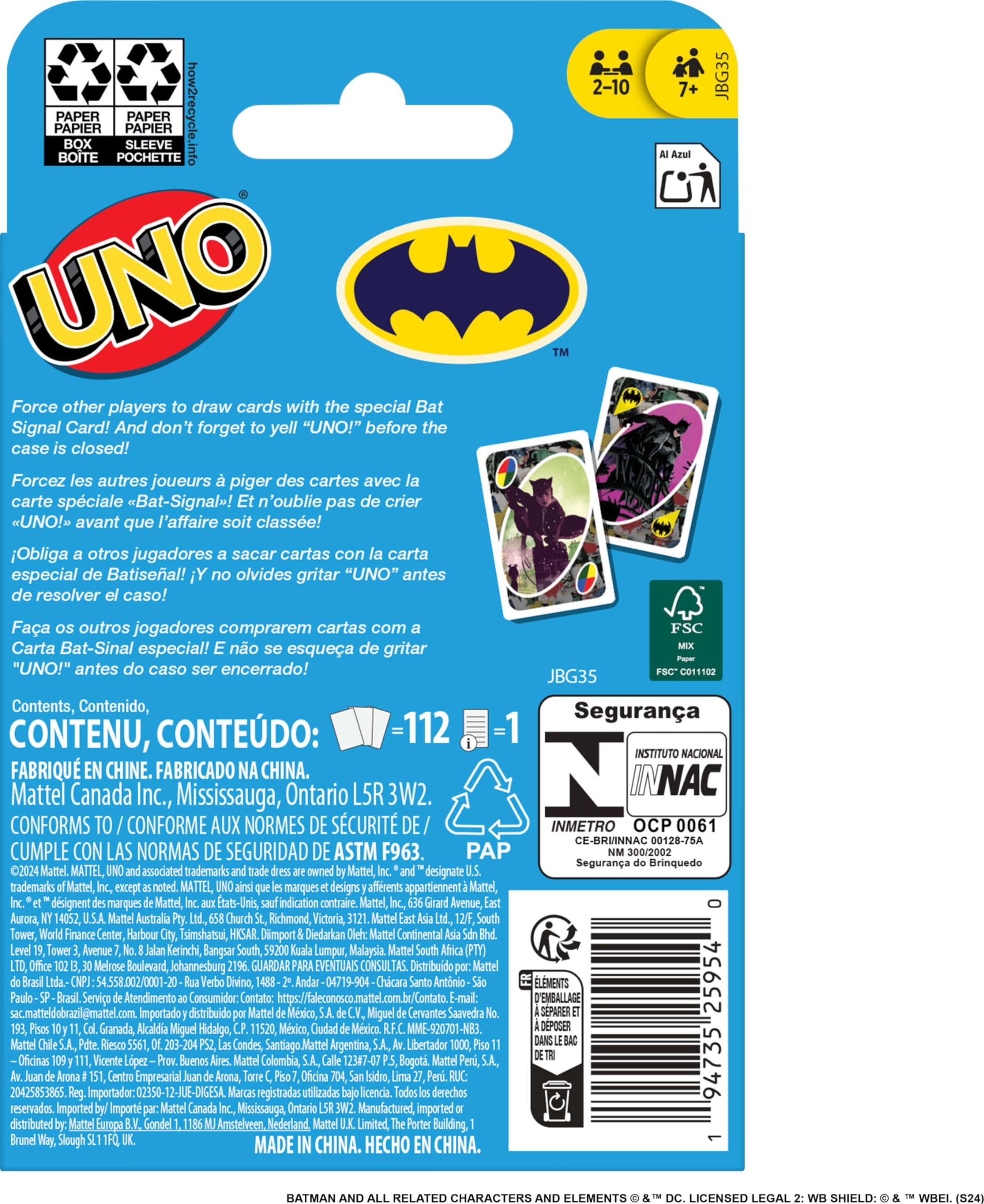 Foto 5 pulgar | Juego De Cartas Mattel Games Uno Batman Comics Para Niños Y Adultos - Venta Internacional.