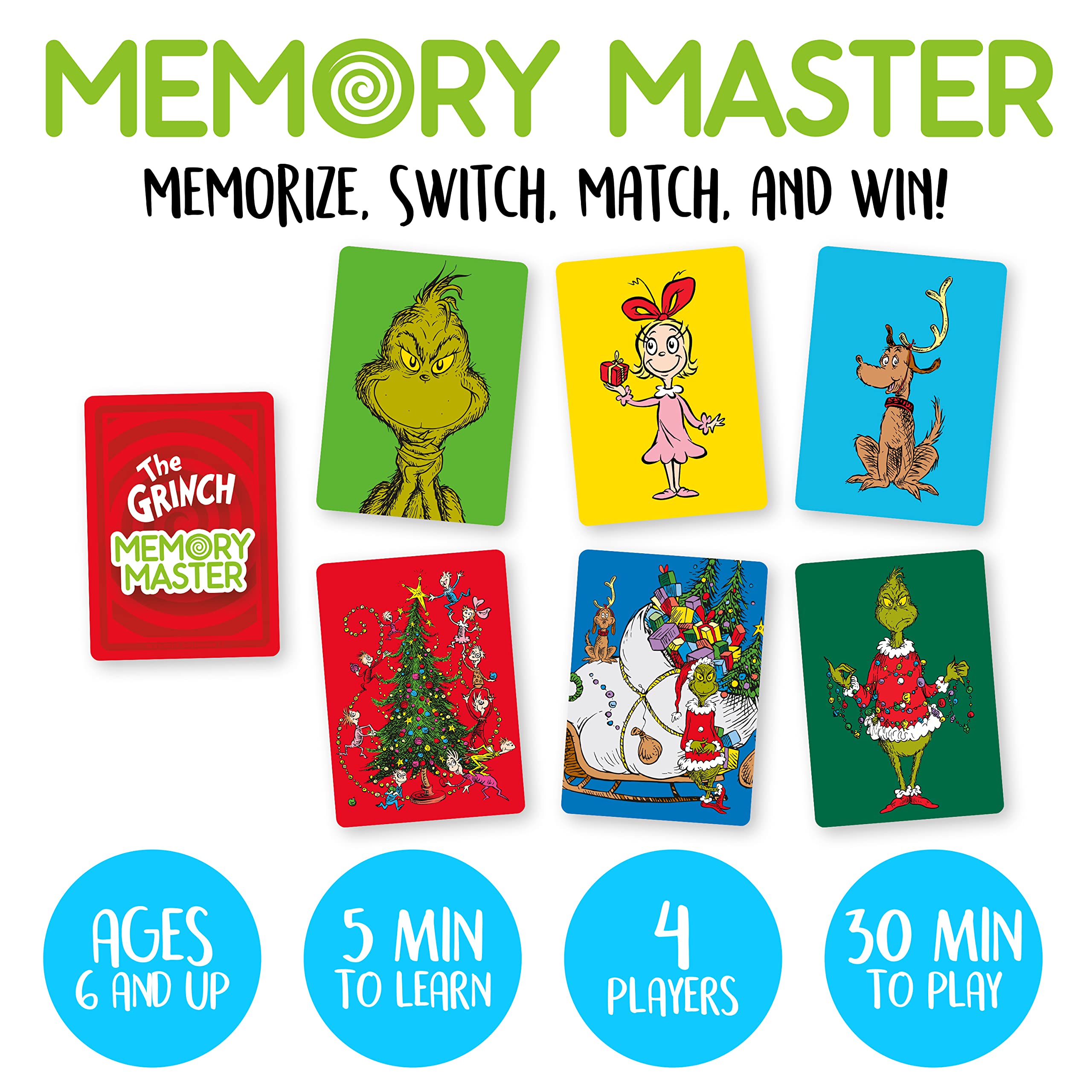 Foto 3 pulgar | Juego De Cartas Aquarius Grinch Christmas Memory Master Kids 6+ - Venta Internacional.