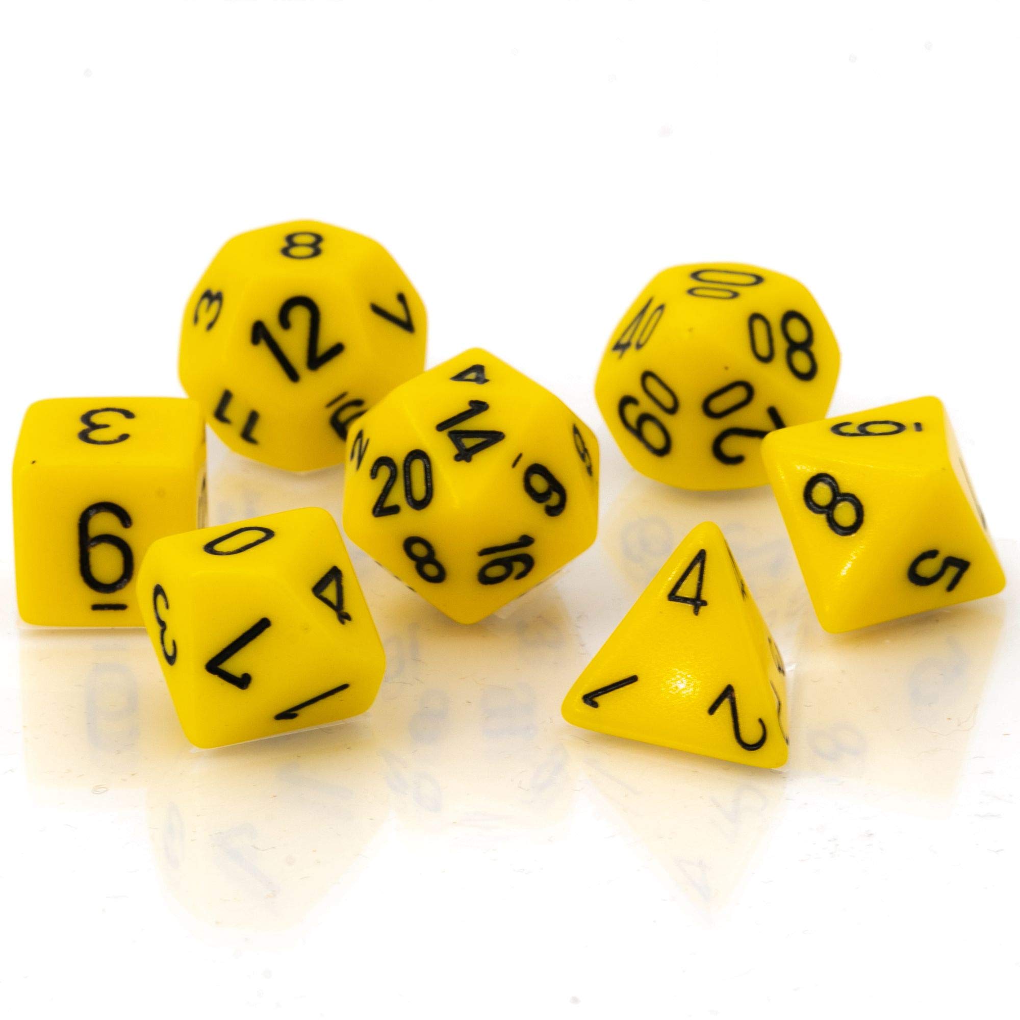 Dice Chessex Opaque, 7 Unidades, Amarillo/negro - Venta Internacional.