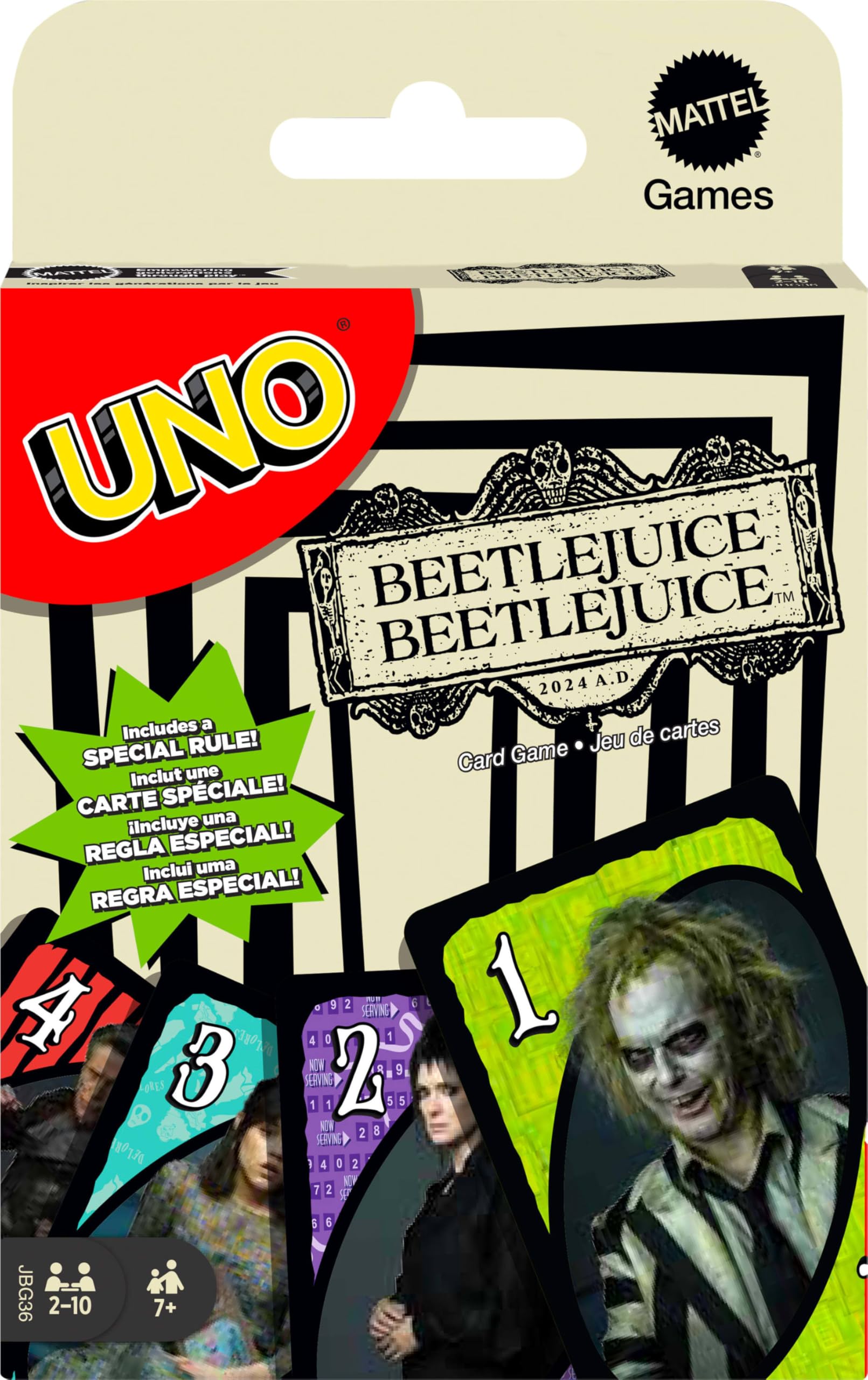 Foto 2 pulgar | Juego De Cartas Mattel Games Uno Beetlejuice Beetlejuice Kids 7+ - Venta Internacional.