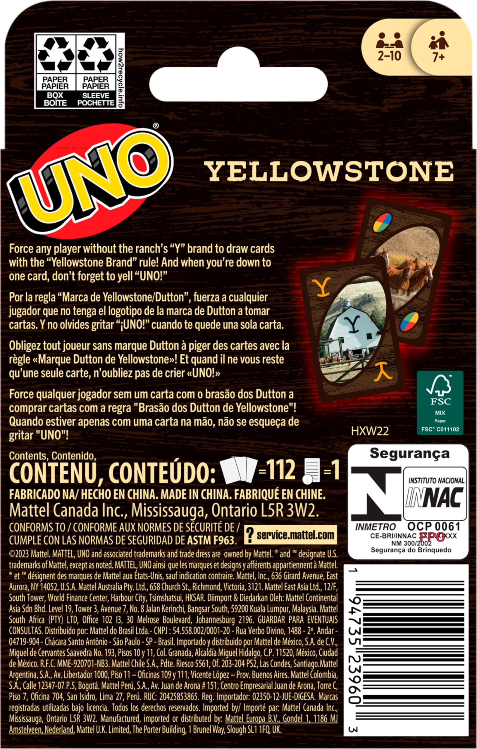 Foto 6 | Juego De Cartas Mattel Games Uno Yellowstone Para Niños Y Adultos Y Familia - Venta Internacional.