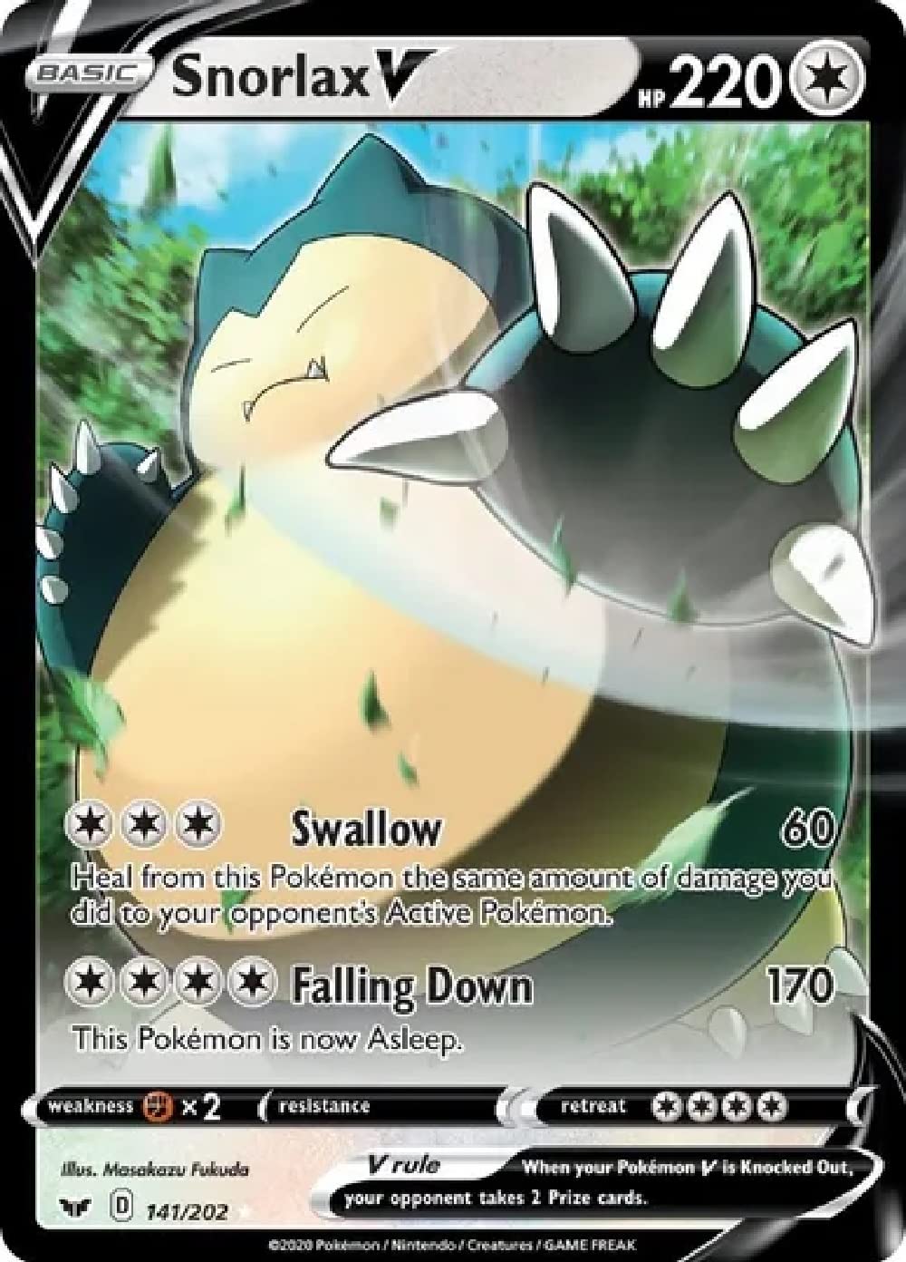 Foto 2 pulgar | Juego De Cartas Coleccionables Pokémon Snorlax V Ultra Rare 141/202 - Venta Internacional.
