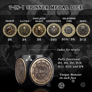 Foto 2 | Juego De Dados Haxtec Spinner Dice 7 En 1 Metal Dnd Dungeons Dragons - Venta Internacional.