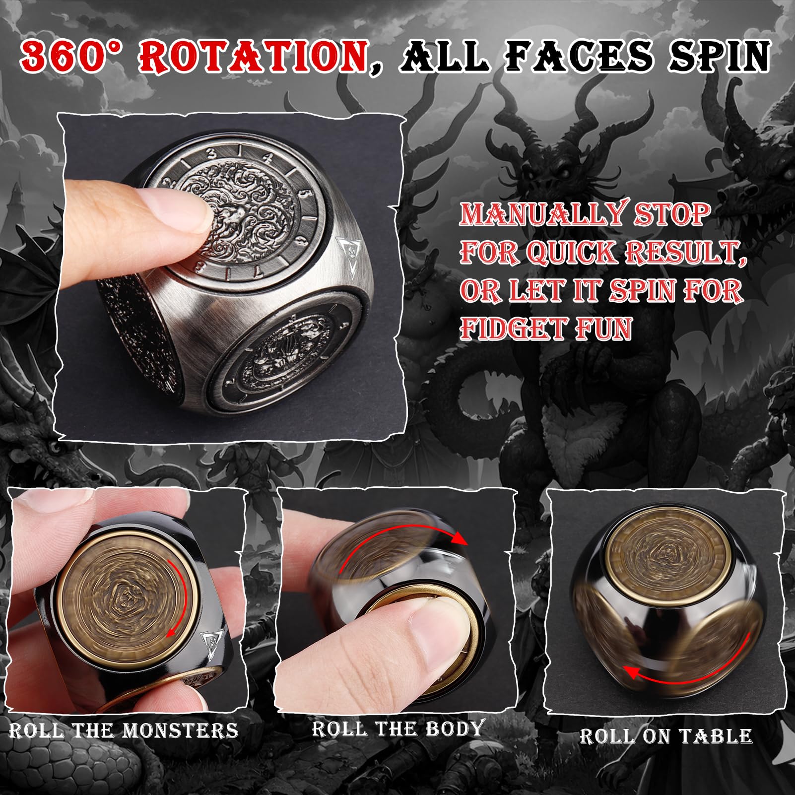 Foto 4 pulgar | Juego De Dados Haxtec Spinner Dice 7 En 1 Metal Dnd Dungeons Dragons - Venta Internacional.