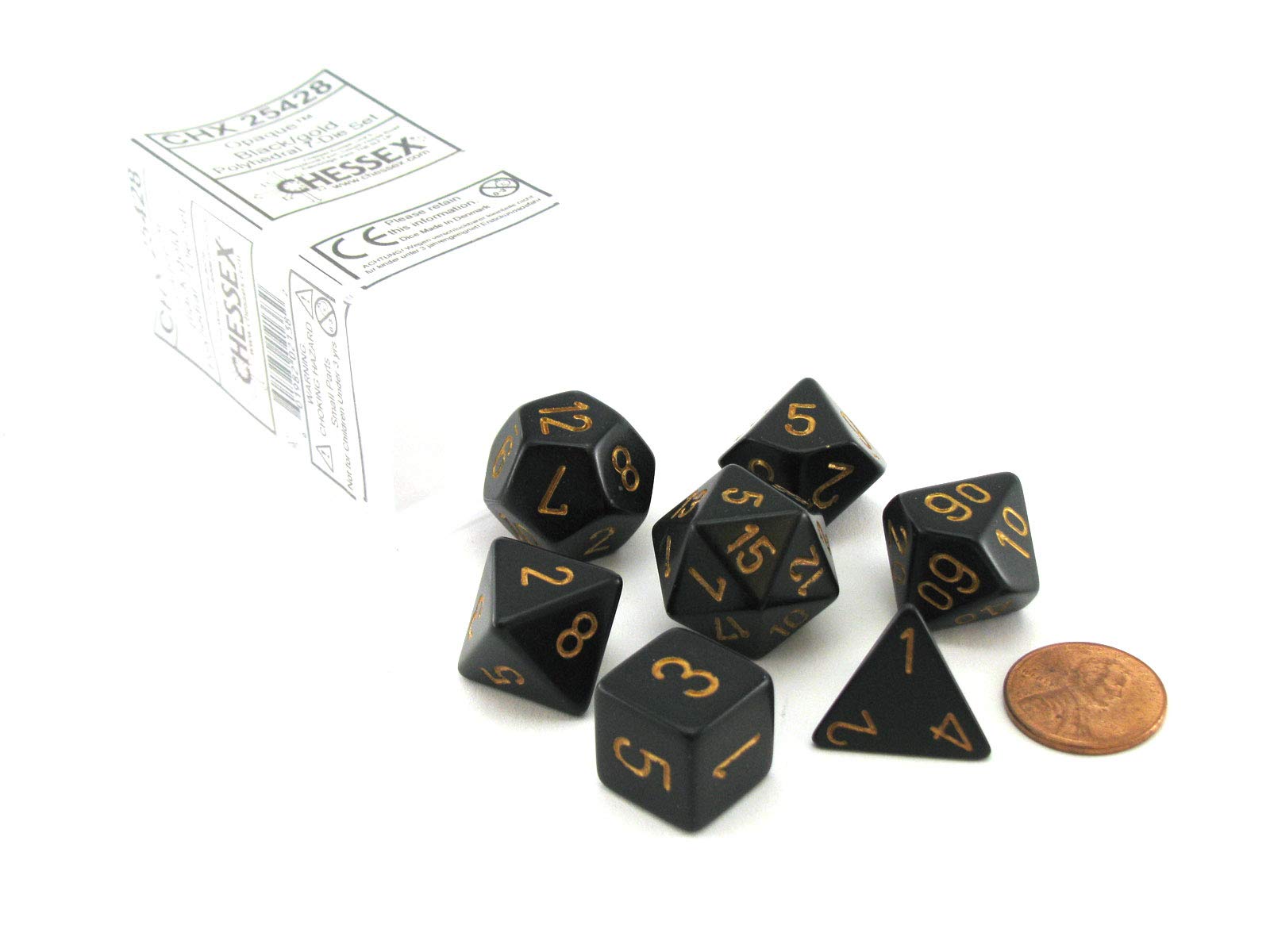 Juego De Dados Chessex Polyhedral De 7 Dados, Negro Opaco Y Dorado - Venta Internacional.