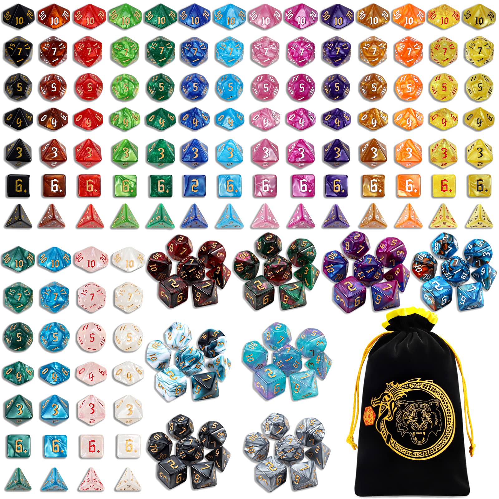 Juego De Dados Poliédricos Ciaraq Dnd Dice 182 Piezas Con Bolsa De Franela - Venta Internacional.