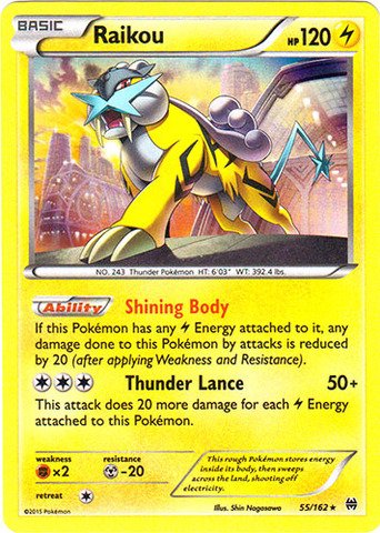 Foto 2 pulgar | Tarjeta Coleccionable Pokémon Raikou Xy Breakthrough Holo Rare 55/162 - Venta Internacional