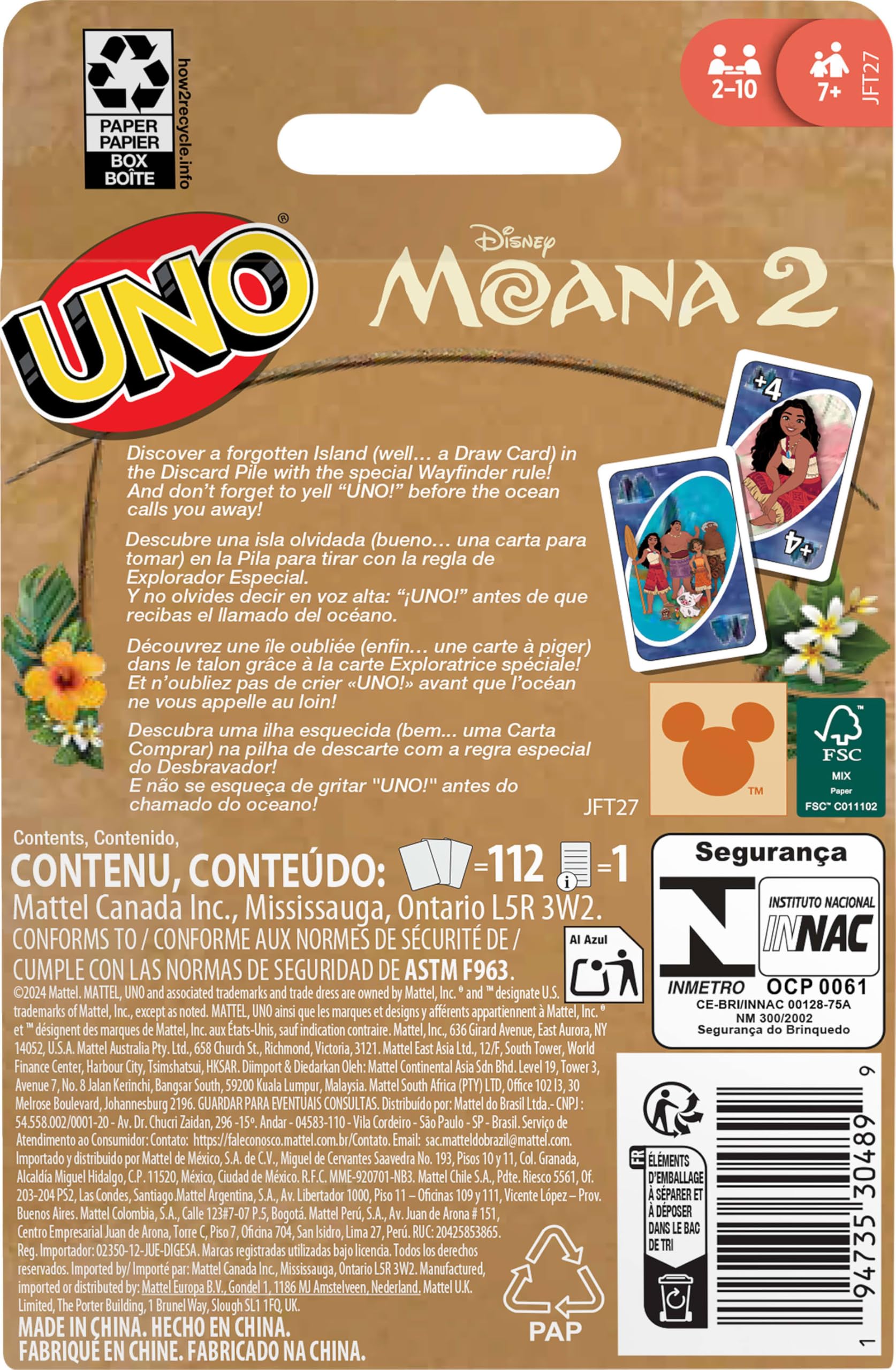 Foto 7 pulgar | Juego De Cartas Mattel Games Uno Disney Moana 2 Para Niños Mayores De 7 Años - Venta Internacional.