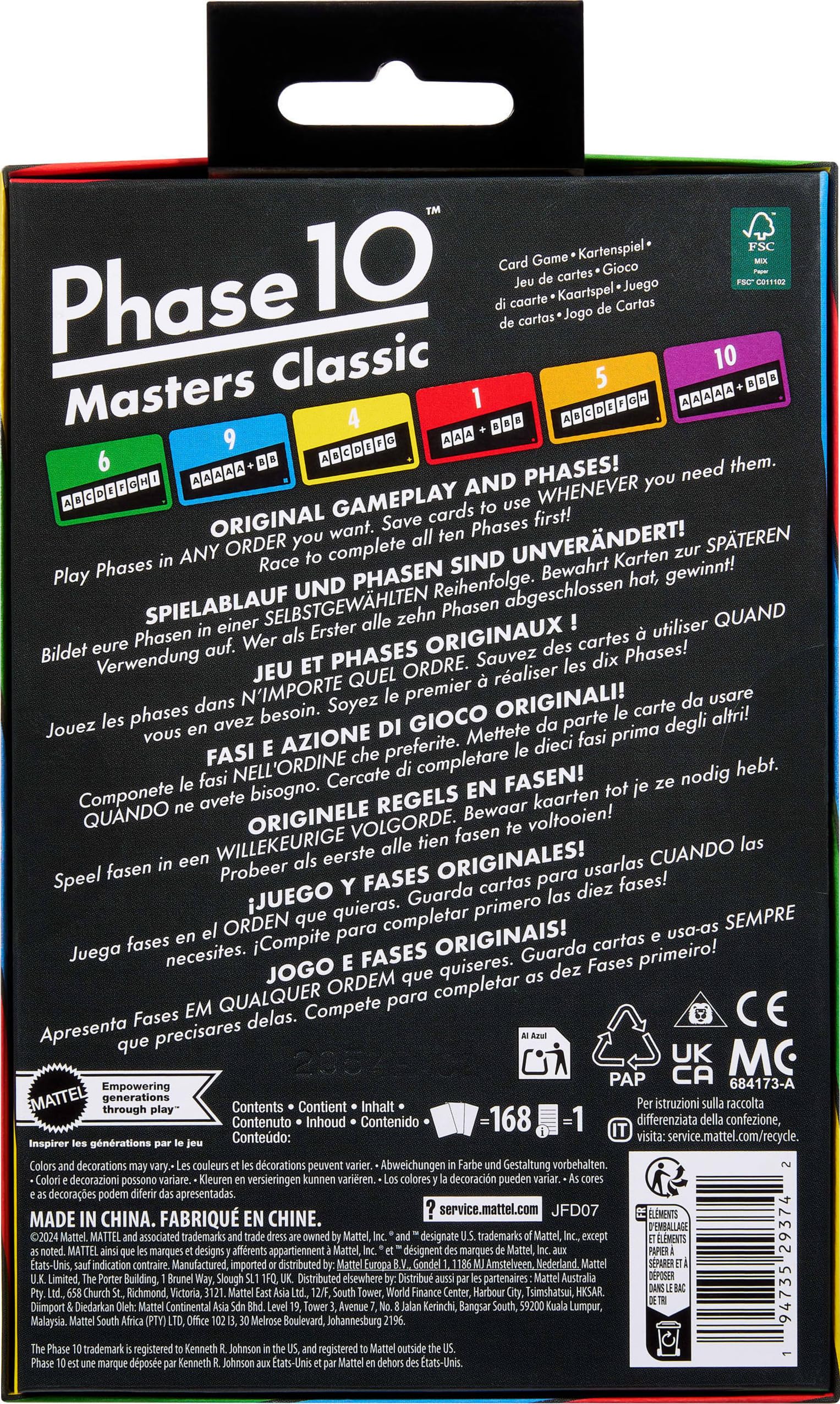 Foto 7 pulgar | Juego De Cartas Mattel Games Phase 10 Masters Classic Family - Venta Internacional.