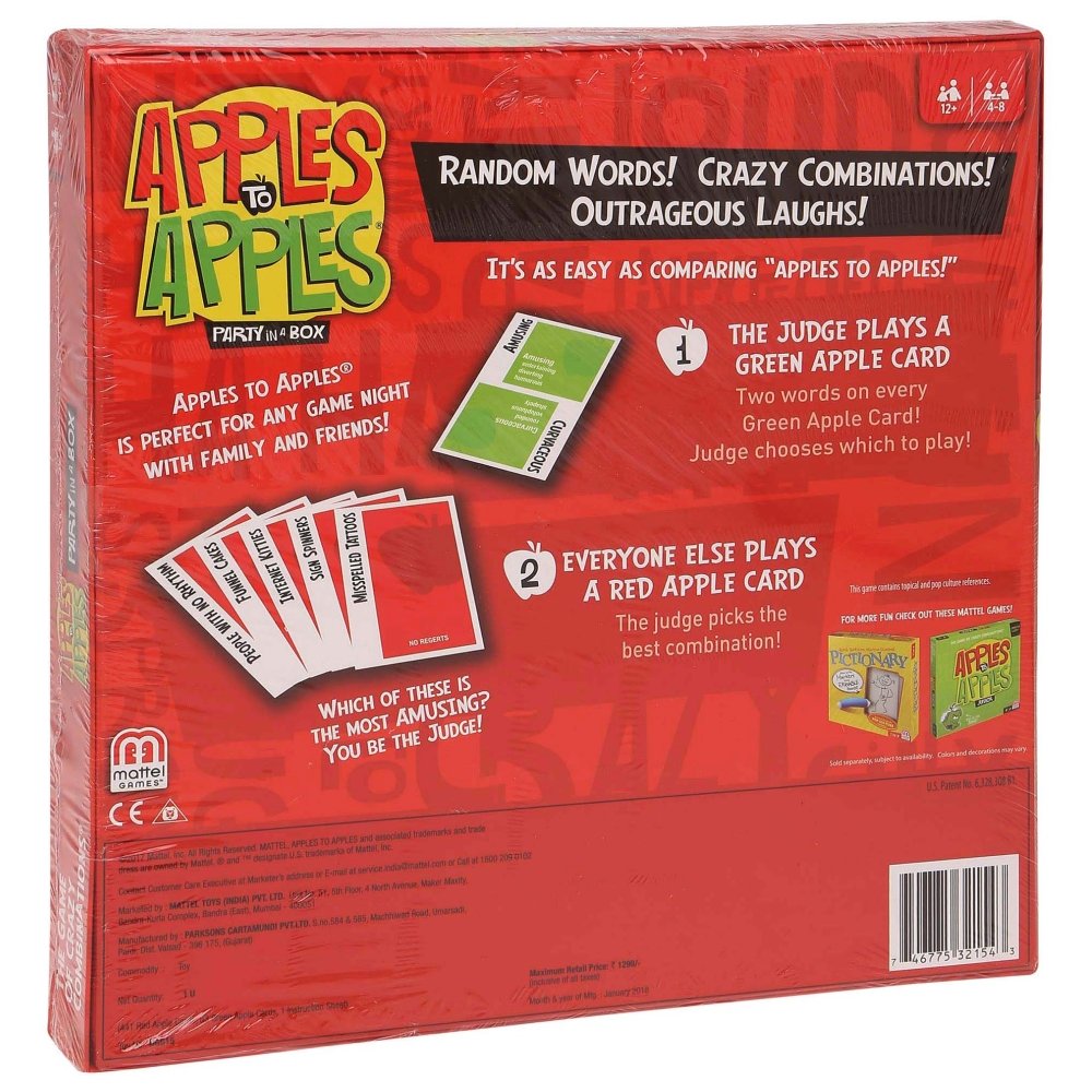 Foto 3 pulgar | Juego De Cartas Mattel Bgg15 Apples To Apples Para 4 A 8 Jugadores De 12 Años O Más - Venta Internacional.