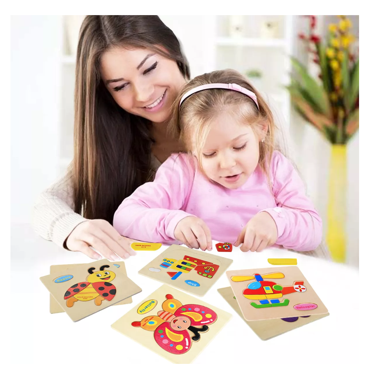 Foto 4 pulgar | Rompecabezas Figuras Surtidas Para Niños Pequeños 14 Pzs, Madera