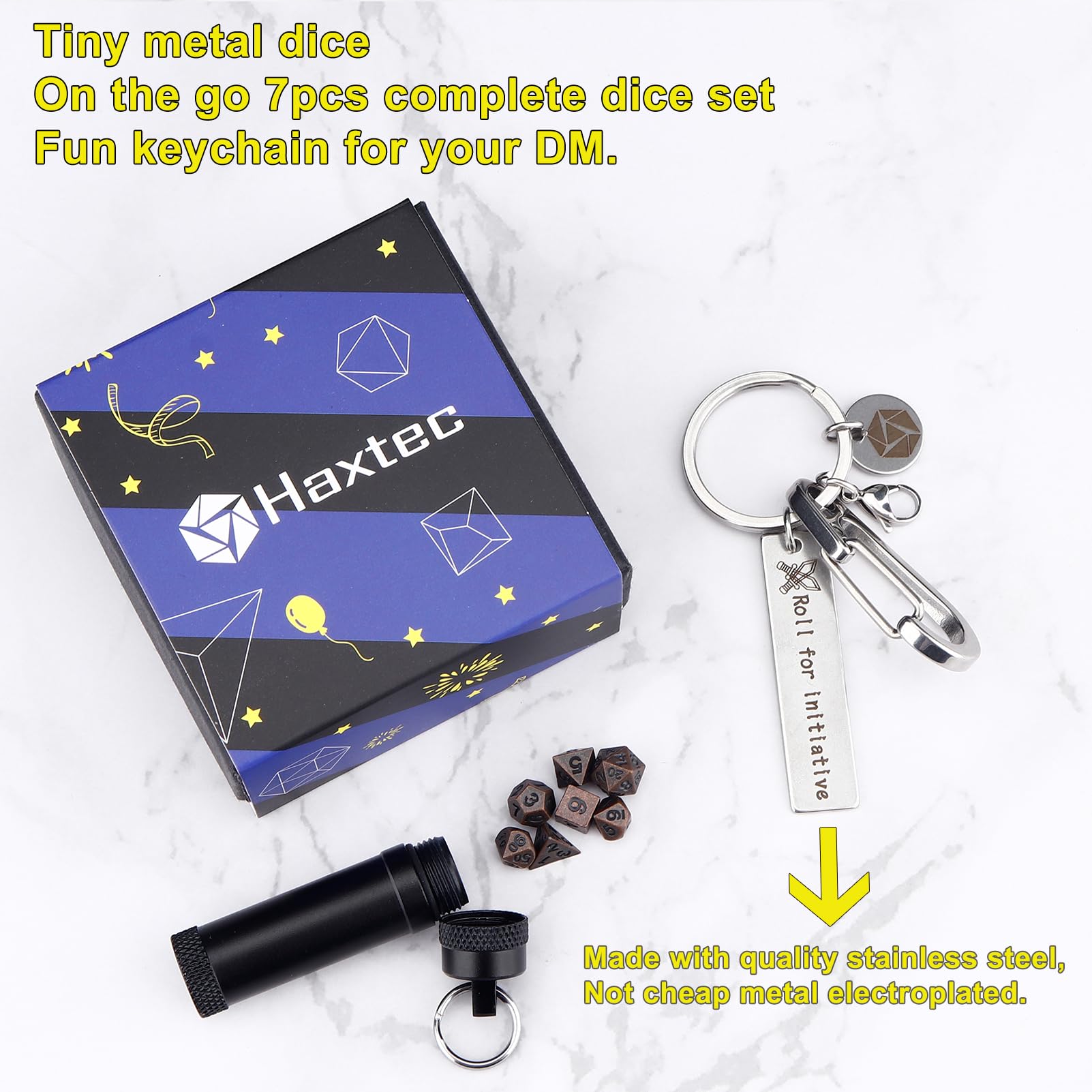 Foto 3 pulgar | Set De Dados Haxtec Mini Metal Dnd Con Funda De Llavero De Regalo - Venta Internacional.