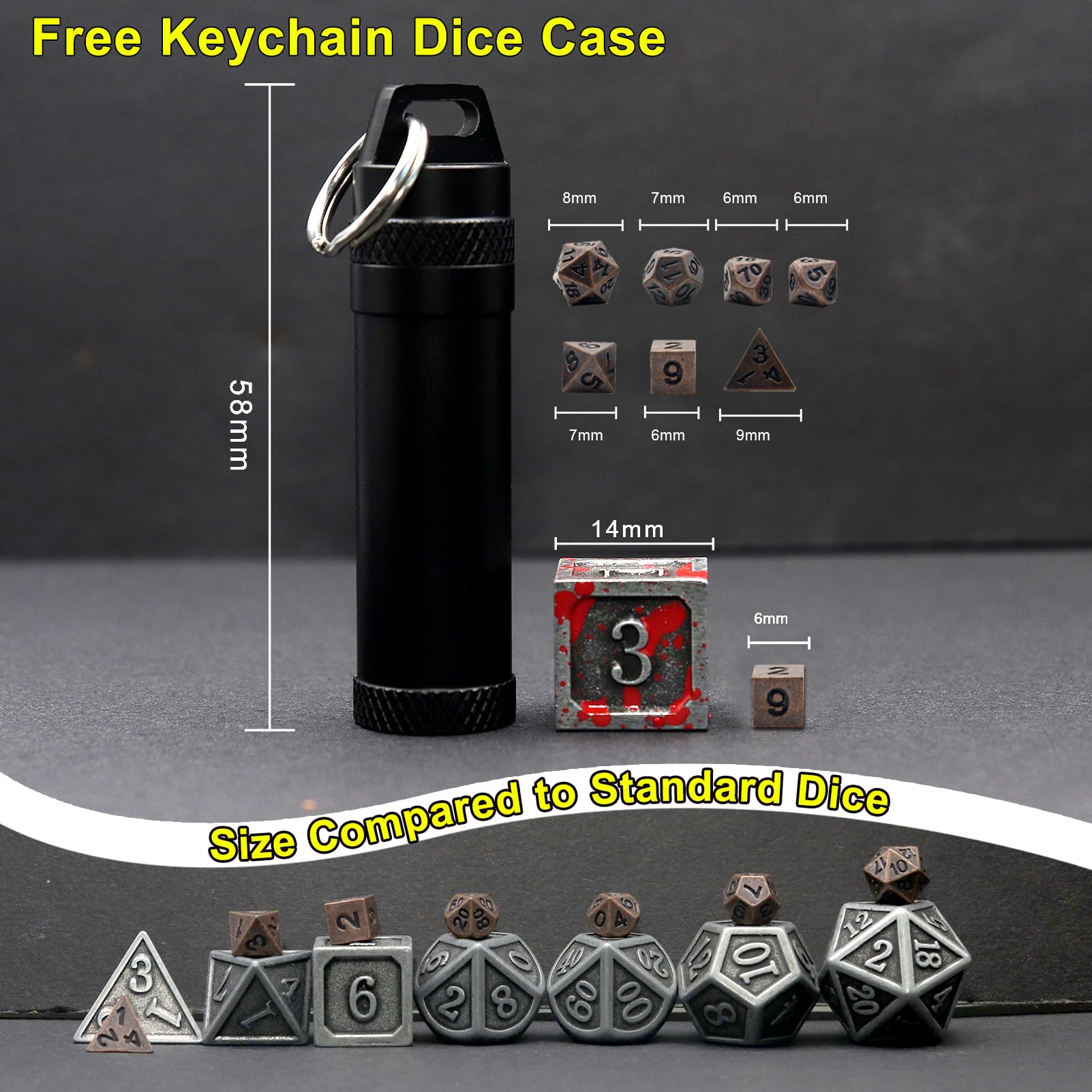Foto 5 pulgar | Set De Dados Haxtec Mini Metal Dnd Con Funda De Llavero De Regalo - Venta Internacional.
