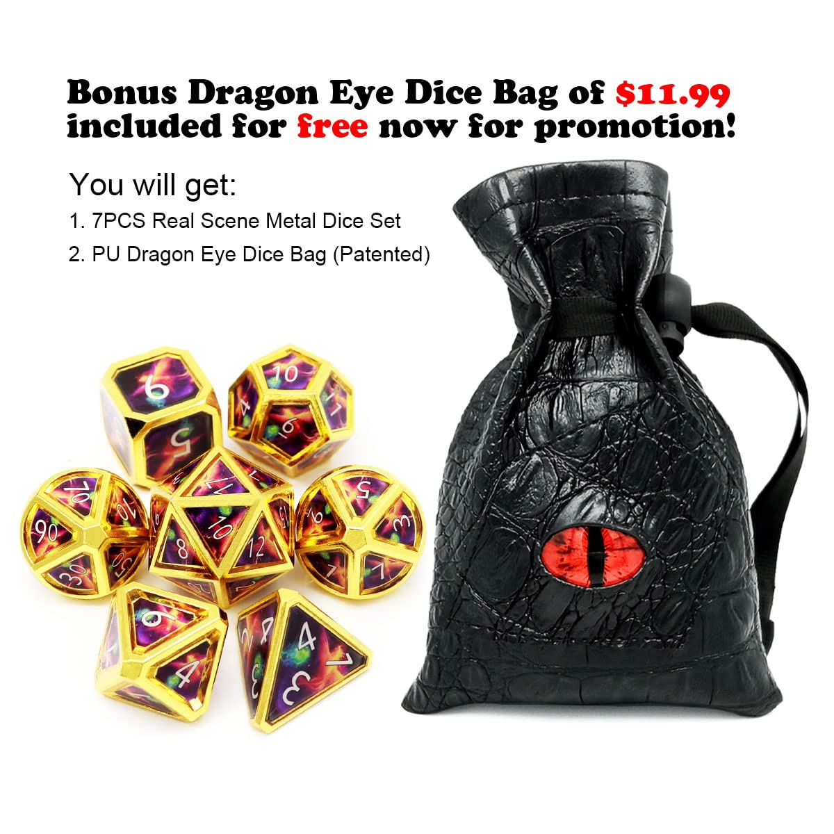 Foto 3 pulgar | Set De Dados Haxtec Metal Dnd 5e Con Bolsa De Dados De Piel Sintética - Venta Internacional.