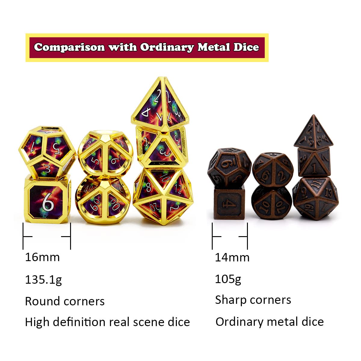 Foto 6 pulgar | Set De Dados Haxtec Metal Dnd 5e Con Bolsa De Dados De Piel Sintética - Venta Internacional.