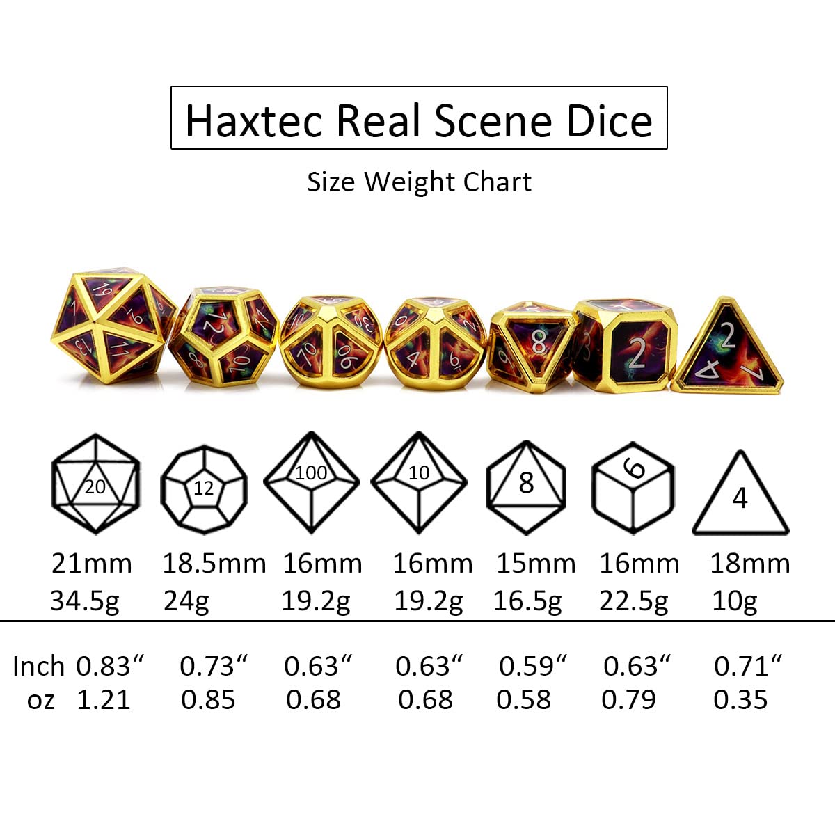 Foto 8 pulgar | Set De Dados Haxtec Metal Dnd 5e Con Bolsa De Dados De Piel Sintética - Venta Internacional.