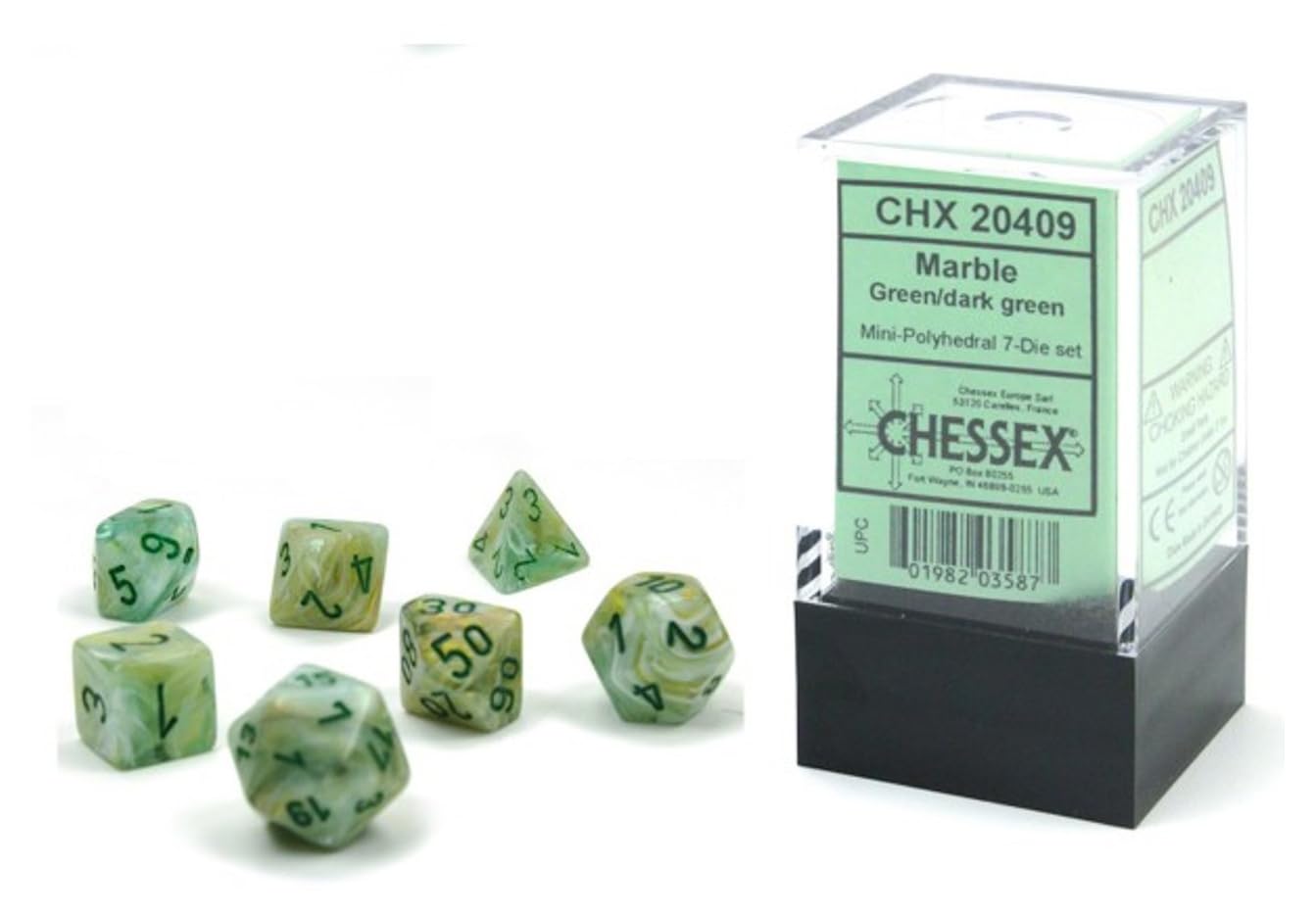 Foto 2 pulgar | Juego De Dados Chessex Marble Green/verde Oscuro Polyhedral 7 Dados - Venta Internacional.