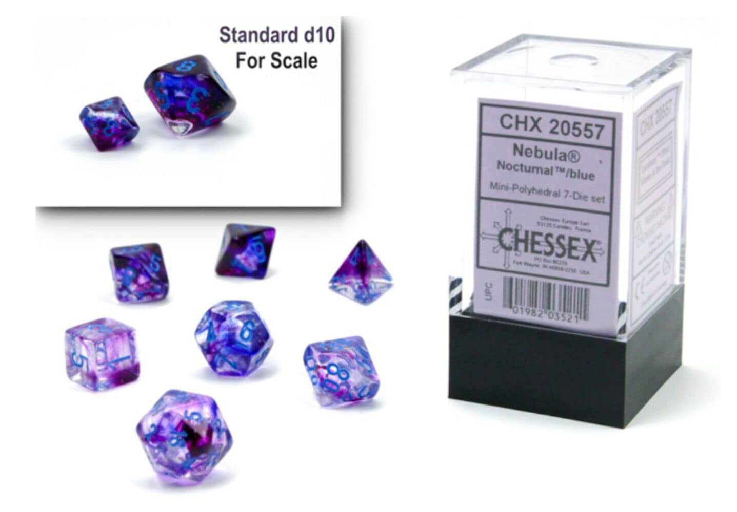 Juego De Dados Chessex Nebula Nocturnal/blue Luminary 10 Mm (7 Dados) - Venta Internacional.