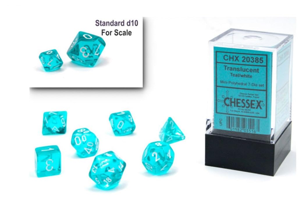Foto 1 | Juego De Dados Chessex, Plástico Translúcido, Verde Azulado/blanco, 10 Mm, 7 Unidades - Venta Internacional.