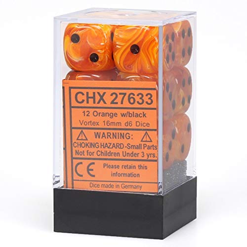 Foto 3 pulgar | Juego de Dados Dnd Chessex Vortex Naranja y Negro 12 Dados D6 - Venta Internacional