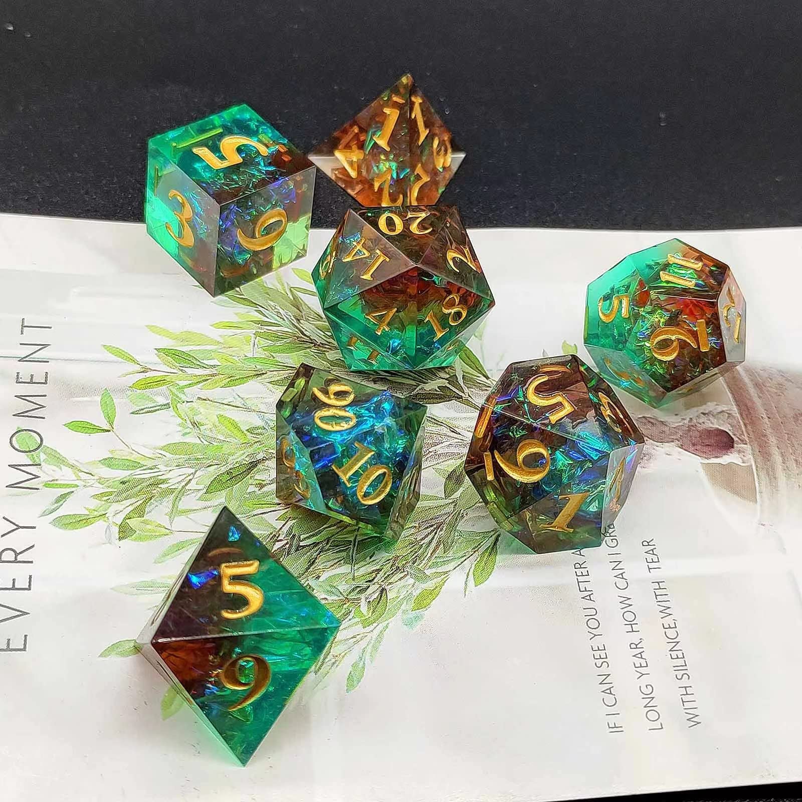 Foto 2 pulgar | Juego De Dados De Resina Con Bordes Afilados Para D&d Con Caja Y Bolsa De Metal, Color Verde Y Marrón - Venta Inter