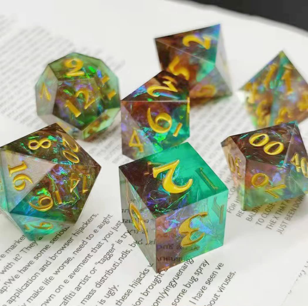 Foto 4 pulgar | Juego De Dados De Resina Con Bordes Afilados Para D&d Con Caja Y Bolsa De Metal, Color Verde Y Marrón - Venta Inter