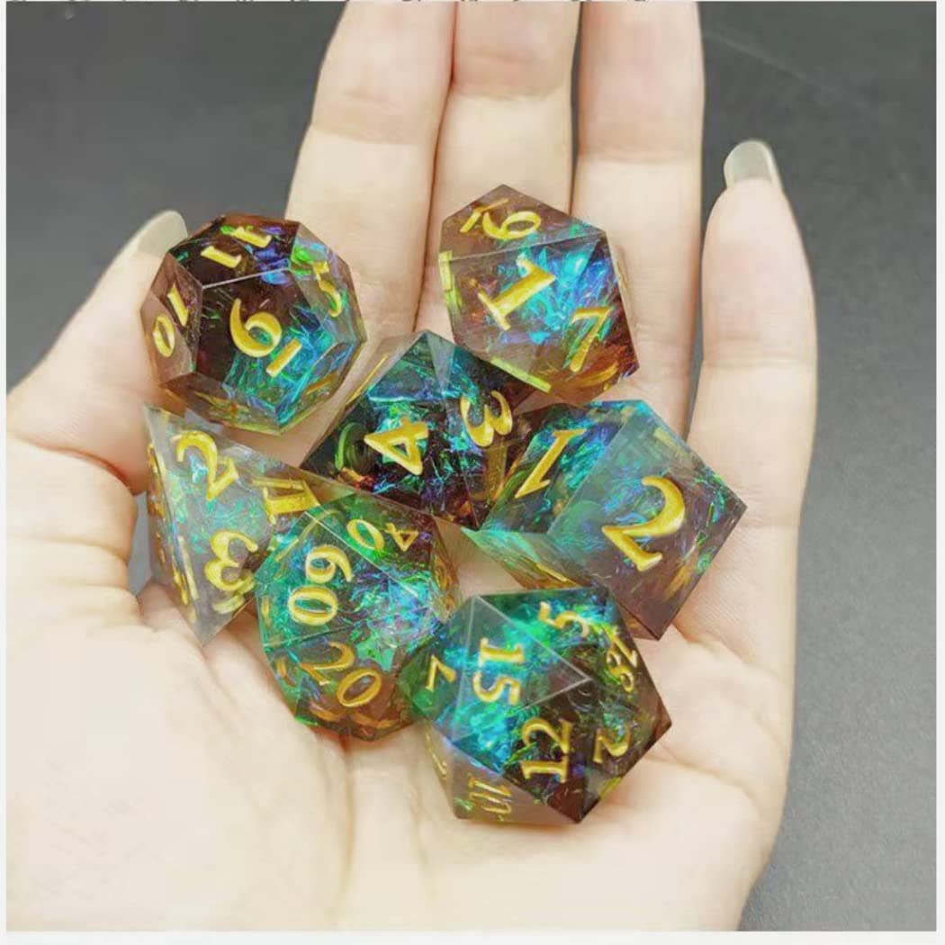 Foto 5 pulgar | Juego De Dados De Resina Con Bordes Afilados Para D&d Con Caja Y Bolsa De Metal, Color Verde Y Marrón - Venta Inter