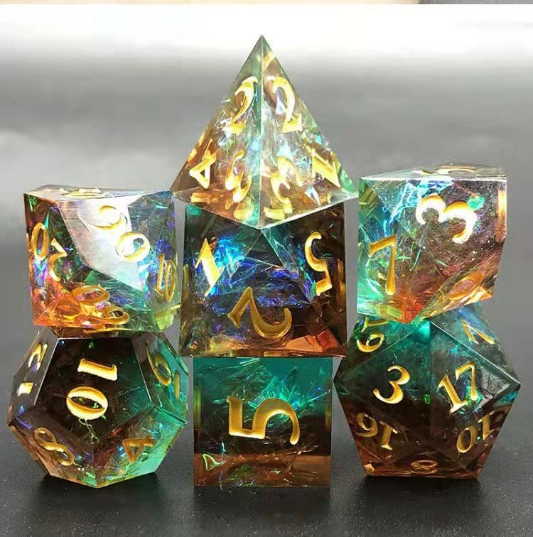 Foto 7 pulgar | Juego De Dados De Resina Con Bordes Afilados Para D&d Con Caja Y Bolsa De Metal, Color Verde Y Marrón - Venta Inter