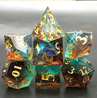 Foto 6 | Juego De Dados De Resina Con Bordes Afilados Para D&d Con Caja Y Bolsa De Metal, Color Verde Y Marrón - Venta Inter
