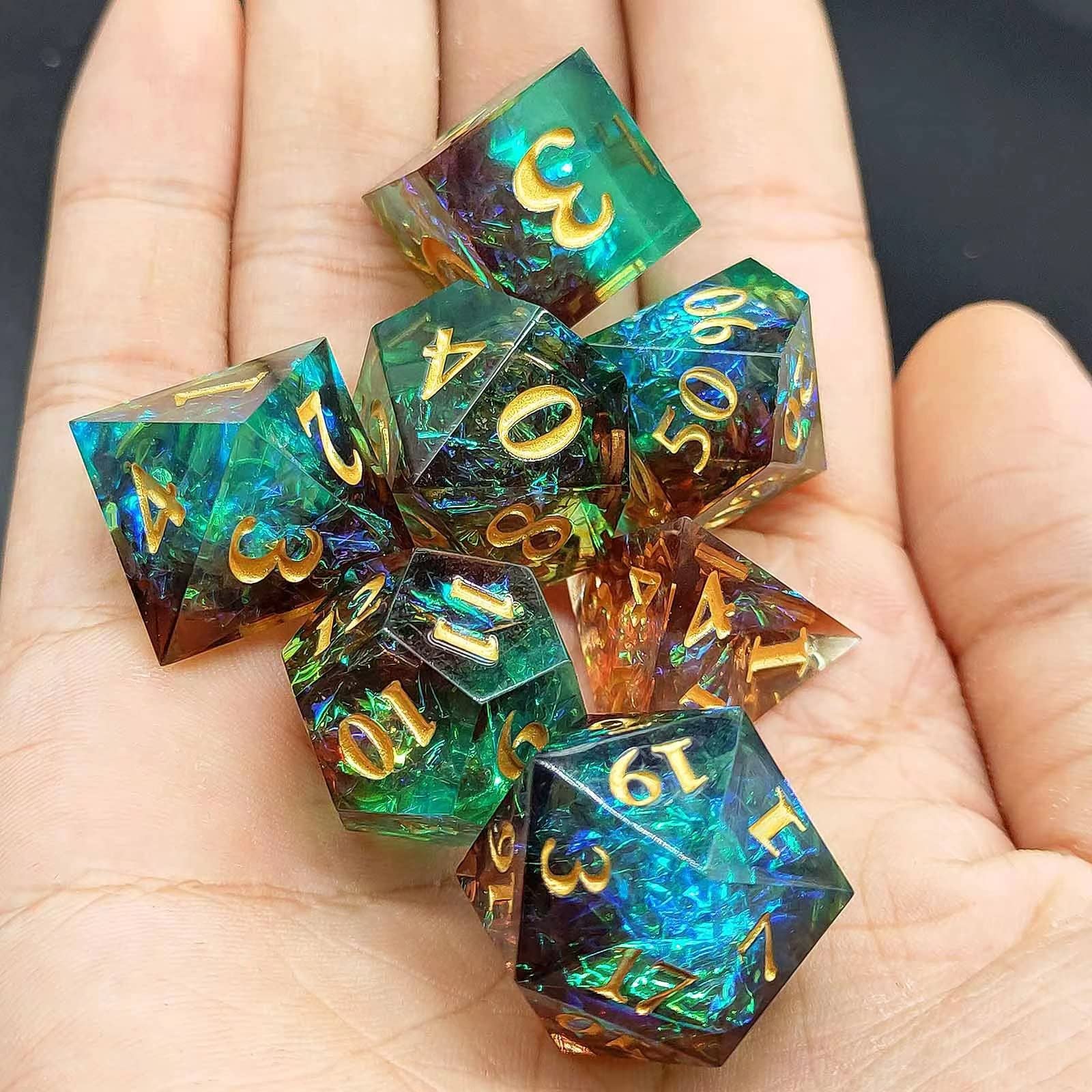 Foto 8 pulgar | Juego De Dados De Resina Con Bordes Afilados Para D&d Con Caja Y Bolsa De Metal, Color Verde Y Marrón - Venta Inter