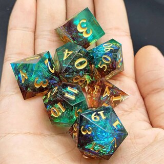 Foto 7 | Juego De Dados De Resina Con Bordes Afilados Para D&d Con Caja Y Bolsa De Metal, Color Verde Y Marrón - Venta Inter