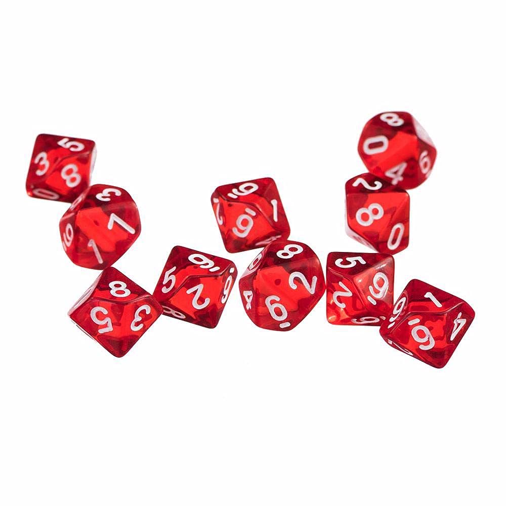 Foto 2 pulgar | Dice D10 Poliédrico, 10 Caras, Acrílico, 10 Unidades, Color Rojo - Venta Internacional.