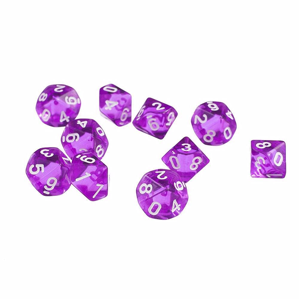 Foto 2 pulgar | Dice D10 Poliédrico, 10 Caras, Acrílico, 10 Unidades, Color Morado - Venta Internacional.