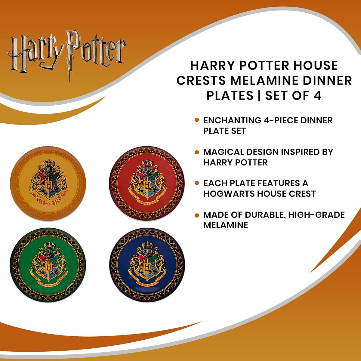 Foto 8 pulgar | Juego De Platos Silver Buffalo Harry Potter Con El Escudo De Hogwarts X4 - Venta Internacional.
