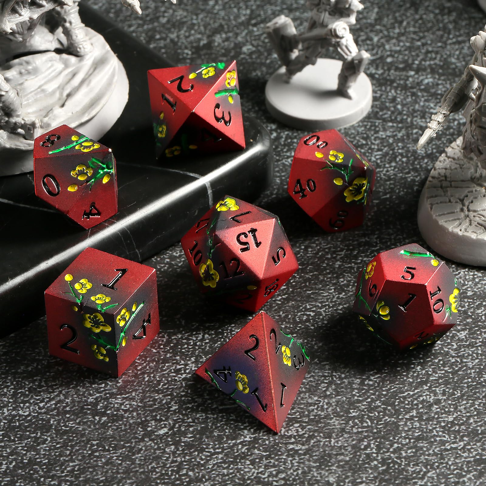 Foto 5 pulgar | Juego De Dados Dndnd Con Flores Metálicas D&d Con Funda De Regalo, 150 G, 7 Unidades - Venta Internacional.