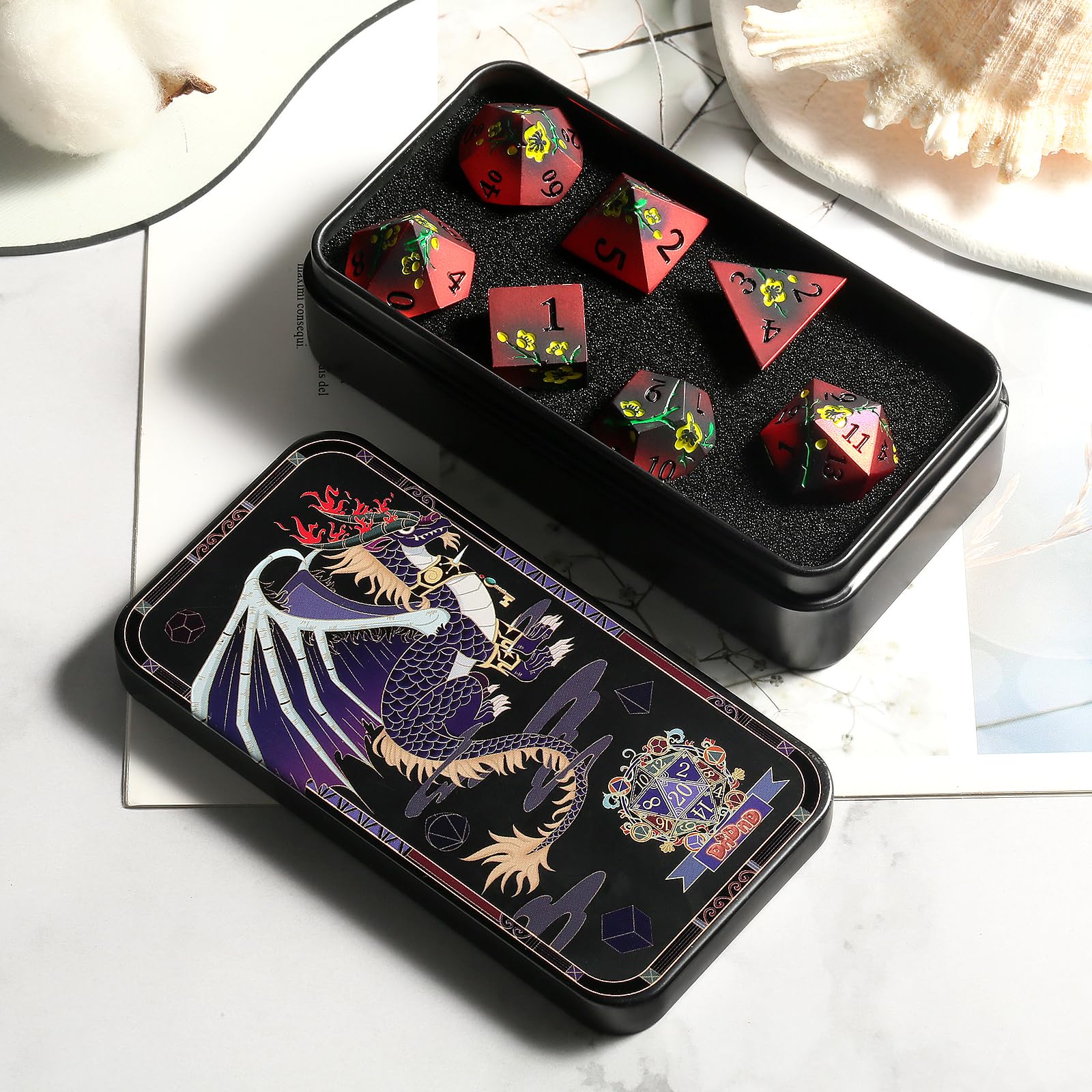 Foto 6 pulgar | Juego De Dados Dndnd Con Flores Metálicas D&d Con Funda De Regalo, 150 G, 7 Unidades - Venta Internacional.