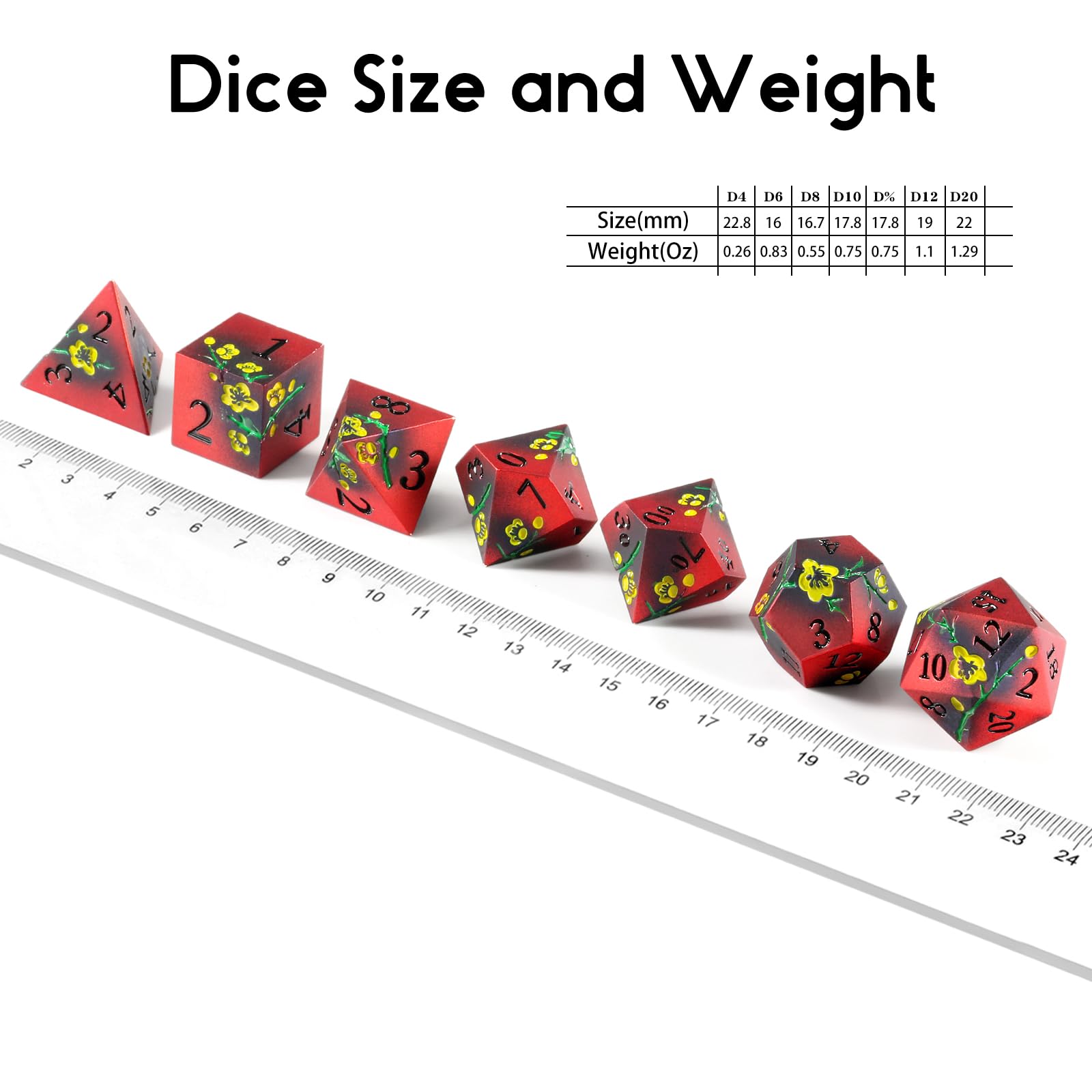 Foto 7 pulgar | Juego De Dados Dndnd Con Flores Metálicas D&d Con Funda De Regalo, 150 G, 7 Unidades - Venta Internacional.