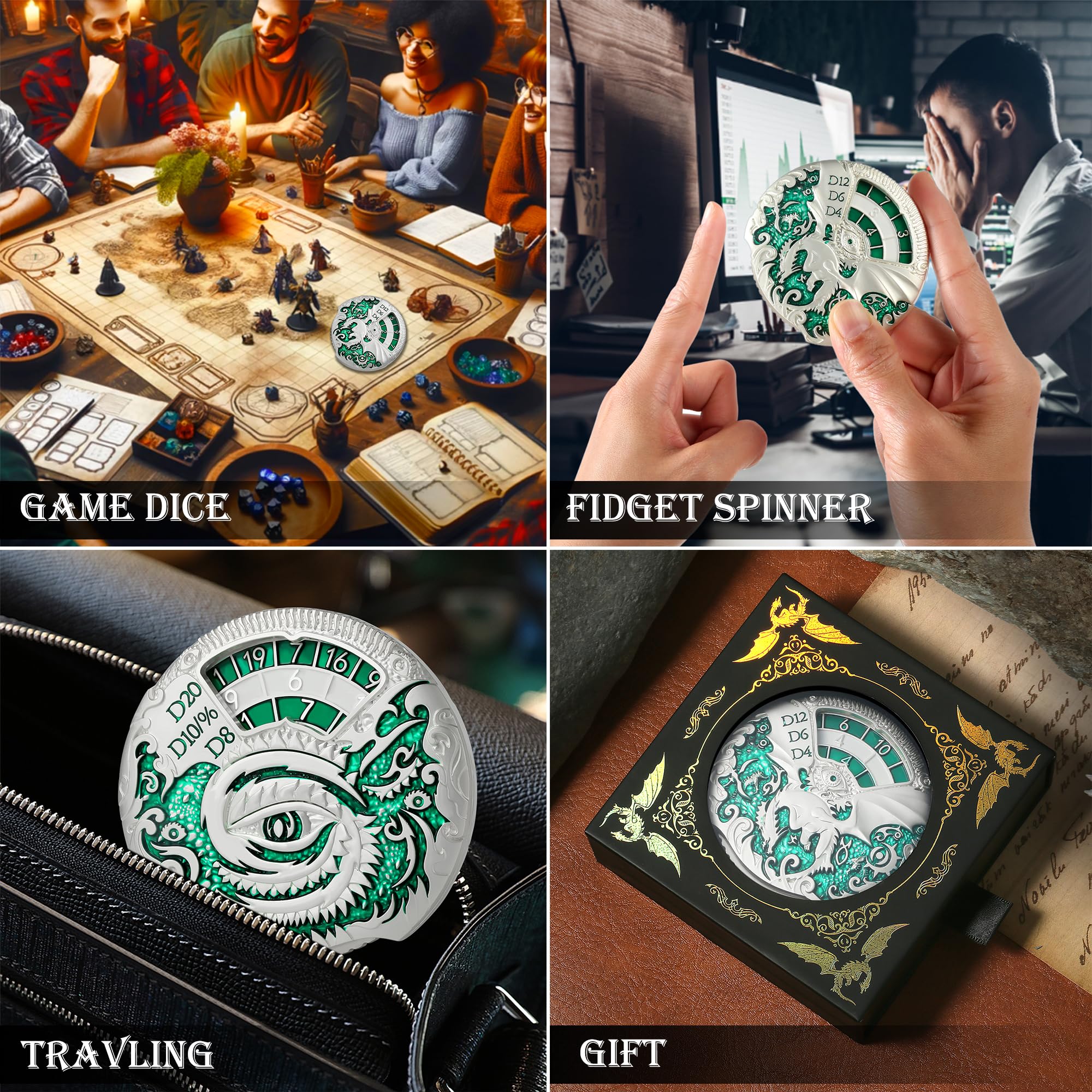Foto 8 pulgar | Juego De Dados Metálicos Fidget Spinner Dndnd Dragon Roulette 7 En 1 - Venta Internacional.