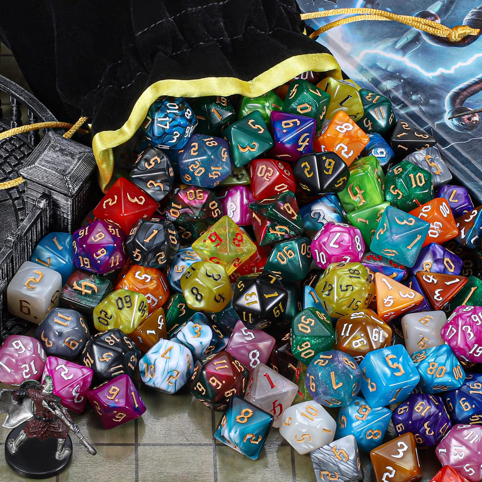 Foto 6 pulgar | Juego De Dados Poliédricos Ciaraq Dnd Dice 182 Piezas Con Bolsa De Franela - Venta Internacional.
