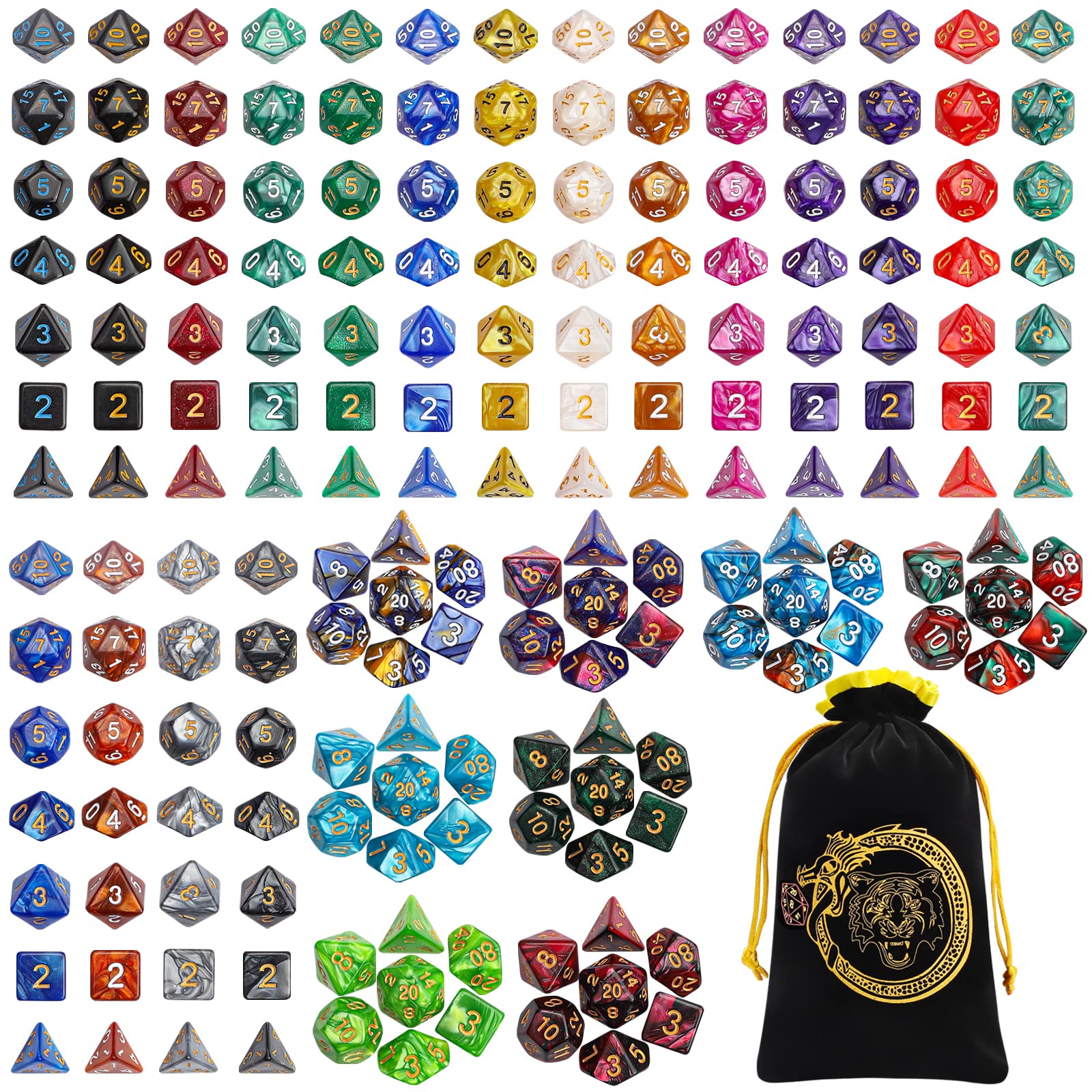 Foto 2 pulgar | Juego De Dados Poliédricos Ciaraq Dnd 26 X 7 (182 Piezas) Con Bolsa - Venta Internacional.