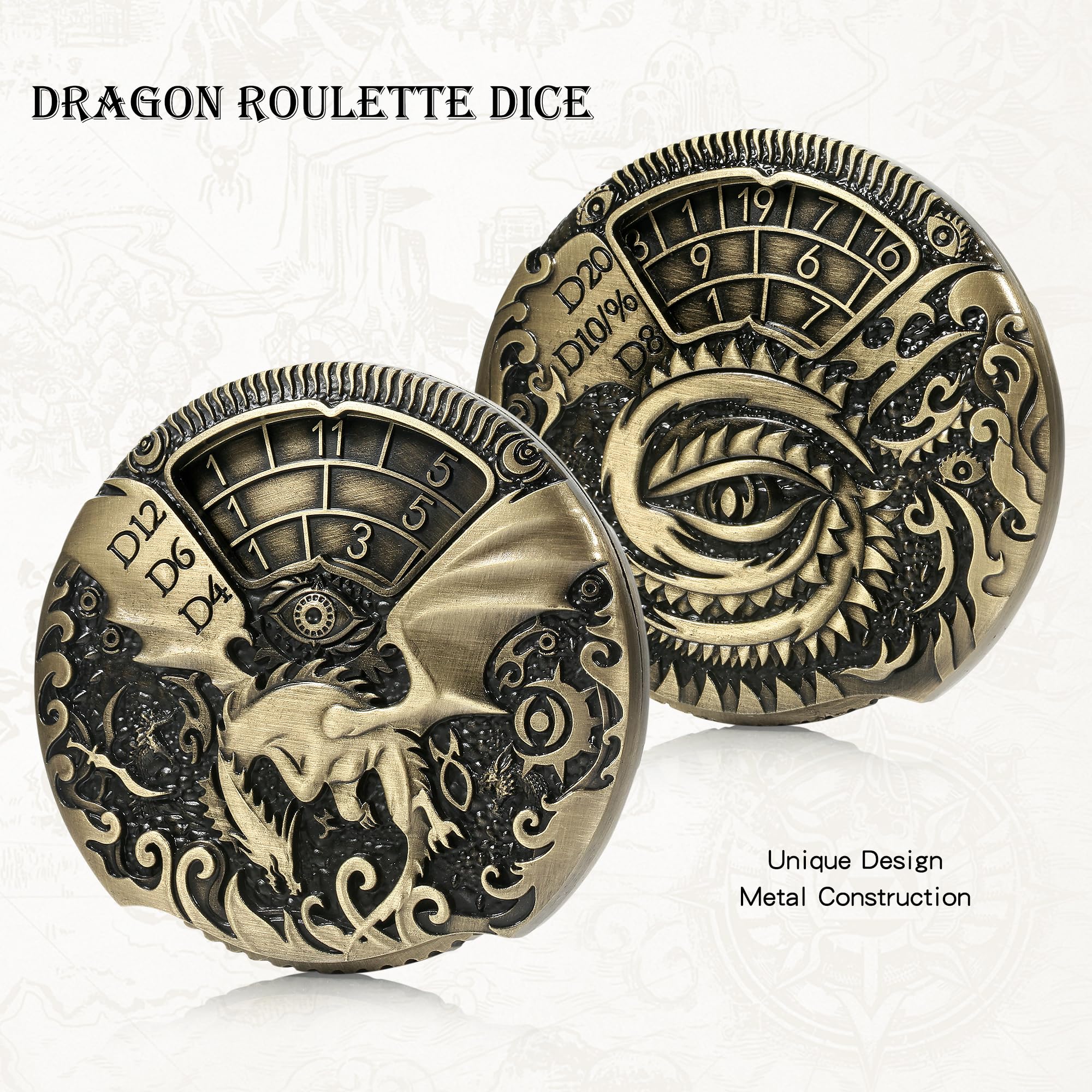 Foto 2 | Juego De Dados D&d De Metal Spinner Dndnd 7 En 1 Con Caja De Regalo, Color Latón - Venta Internacional.