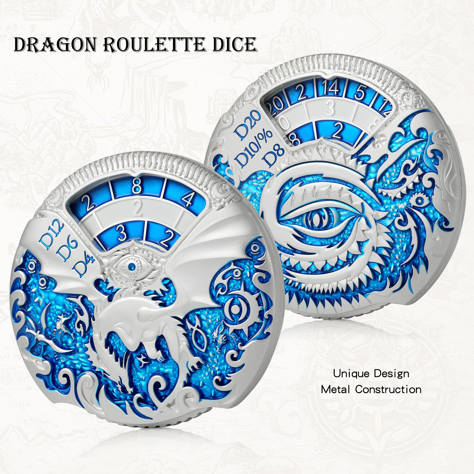 Foto 5 pulgar | Juego De Dados Dndnd Dragon Roulette Spinner D&d 7 En 1 De Metal Plateado - Venta Internacional.
